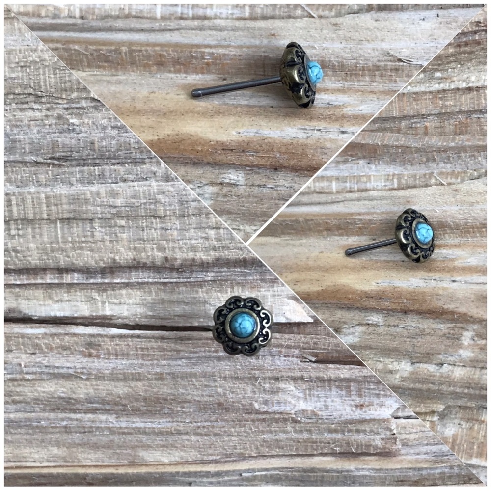 Marble Stone Antique Gold Plated Nose Ring Stud